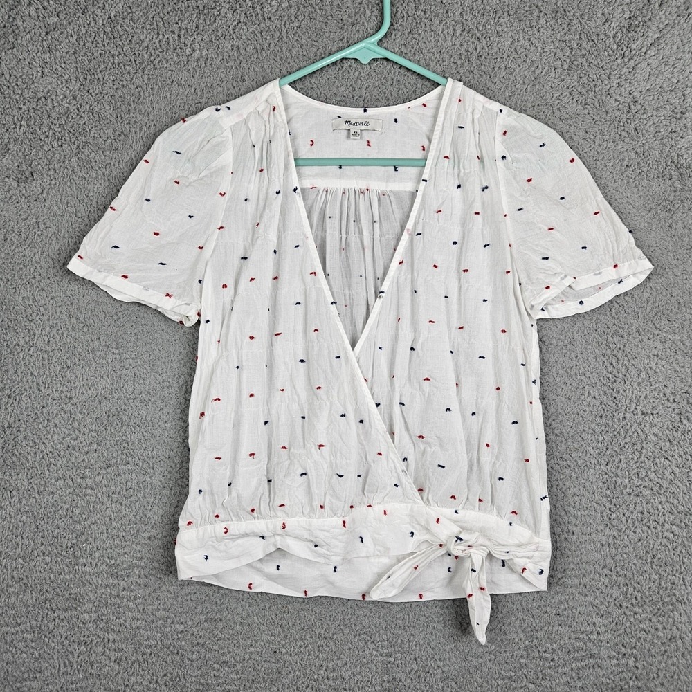 Madewell Women's Wrap Clipdot Short-Sleeve Tie Front Top Size XS